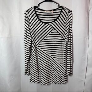 Soft Surroundings Black and White Striped Long Sleeve Linen Blend Top - Size S